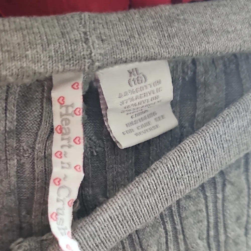 Girls Size 16 Gray Cable Knit Sweater Footless Leggings